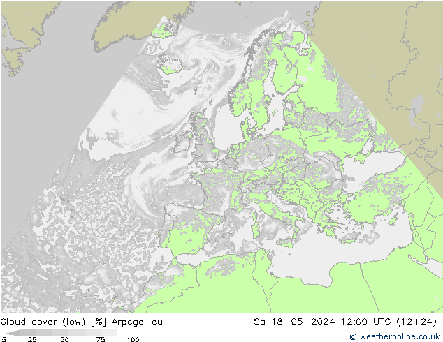 Cloud cover (low) Arpege-eu Sa 18.05.2024 12 UTC