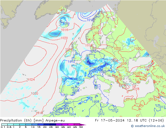 Precipitación (6h) Arpege-eu vie 17.05.2024 18 UTC