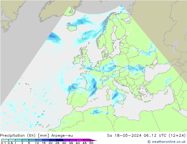 Precipitation (6h) Arpege-eu Sa 18.05.2024 12 UTC