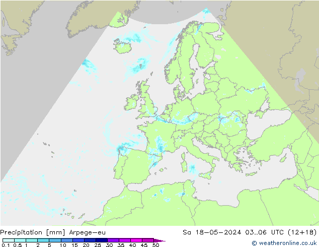 осадки Arpege-eu сб 18.05.2024 06 UTC