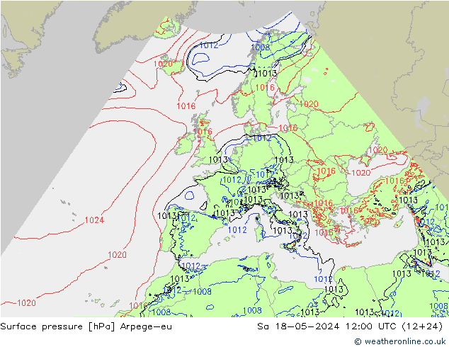 Atmosférický tlak Arpege-eu So 18.05.2024 12 UTC