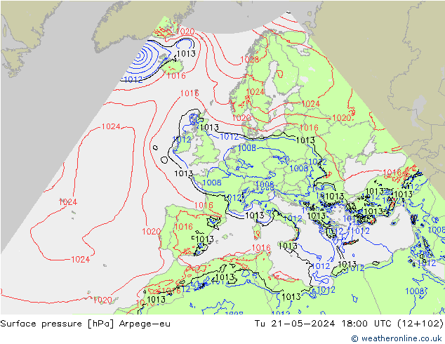 приземное давление Arpege-eu вт 21.05.2024 18 UTC