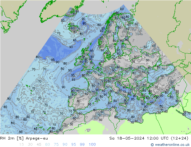 Humidité rel. 2m Arpege-eu sam 18.05.2024 12 UTC