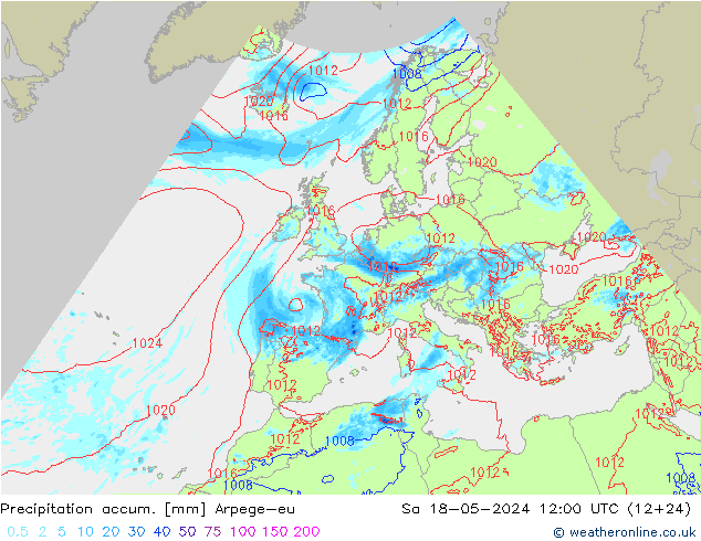 Precipitation accum. Arpege-eu So 18.05.2024 12 UTC