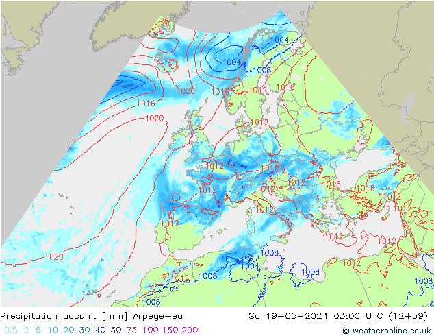 Toplam Yağış Arpege-eu Paz 19.05.2024 03 UTC