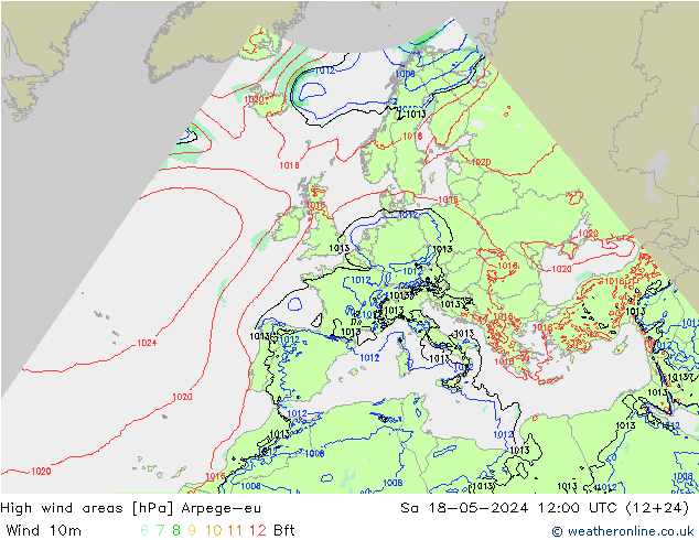 High wind areas Arpege-eu Sa 18.05.2024 12 UTC