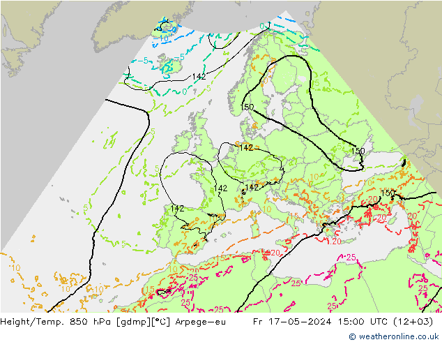 Hoogte/Temp. 850 hPa Arpege-eu vr 17.05.2024 15 UTC