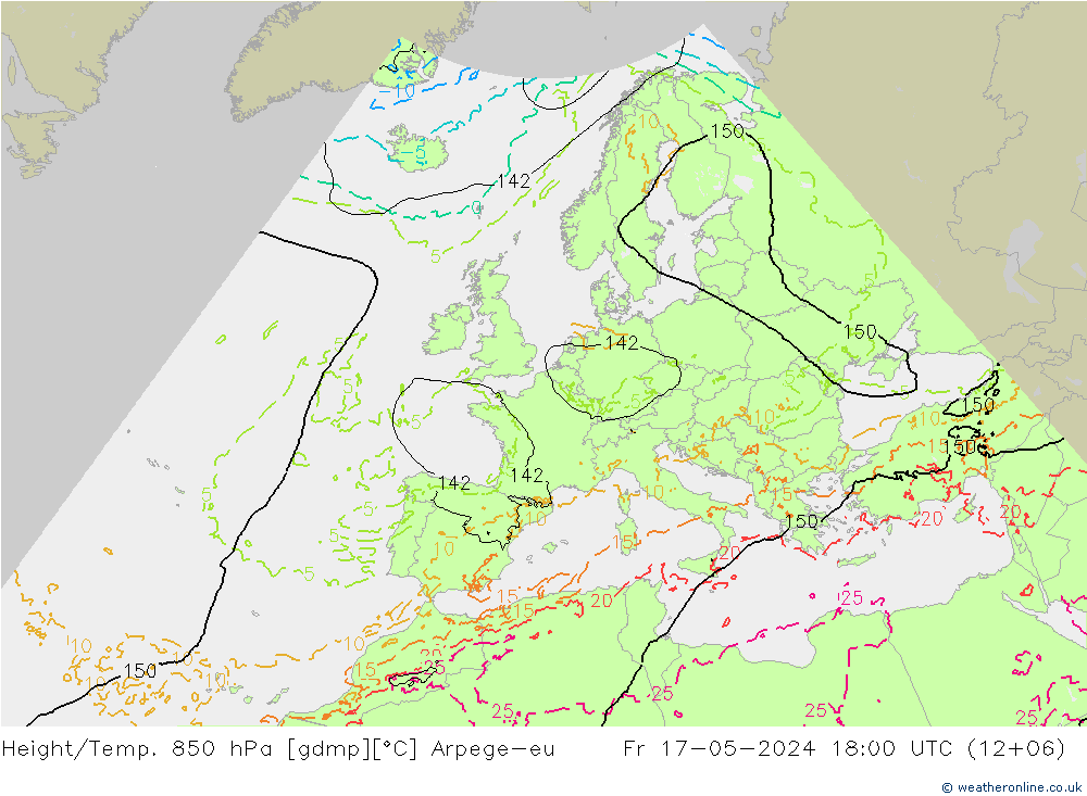 Height/Temp. 850 hPa Arpege-eu Fr 17.05.2024 18 UTC