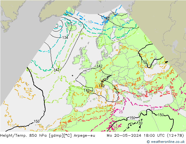 Height/Temp. 850 hPa Arpege-eu Mo 20.05.2024 18 UTC