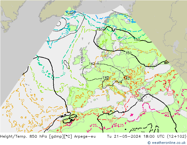 Yükseklik/Sıc. 850 hPa Arpege-eu Sa 21.05.2024 18 UTC