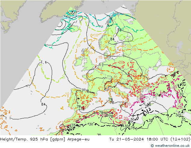 Height/Temp. 925 hPa Arpege-eu Di 21.05.2024 18 UTC