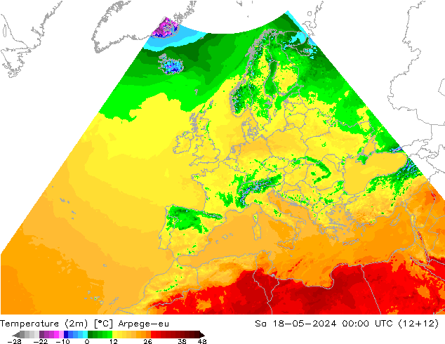 Temperatura (2m) Arpege-eu Sáb 18.05.2024 00 UTC