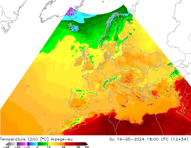 карта температуры Arpege-eu Вс 19.05.2024 18 UTC