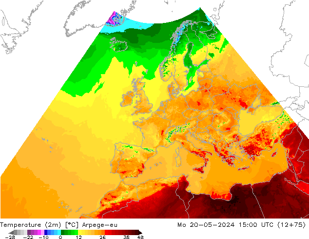 Sıcaklık Haritası (2m) Arpege-eu Pzt 20.05.2024 15 UTC