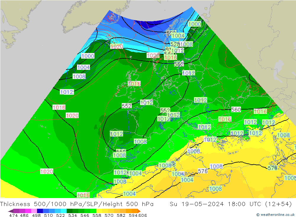 500-1000 hPa Kalınlığı Arpege-eu Paz 19.05.2024 18 UTC