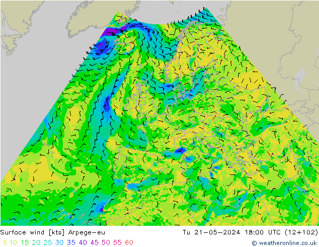 Surface wind Arpege-eu Tu 21.05.2024 18 UTC