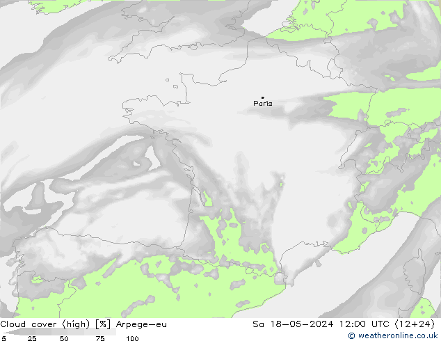 Cloud cover (high) Arpege-eu Sa 18.05.2024 12 UTC