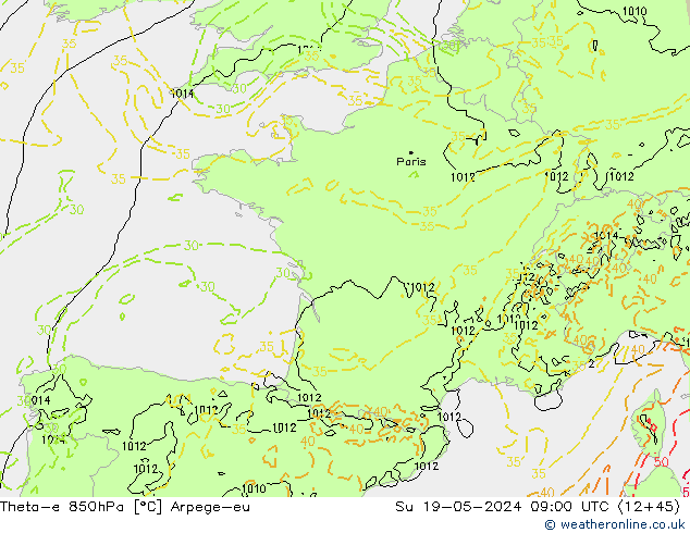Theta-e 850hPa Arpege-eu dim 19.05.2024 09 UTC