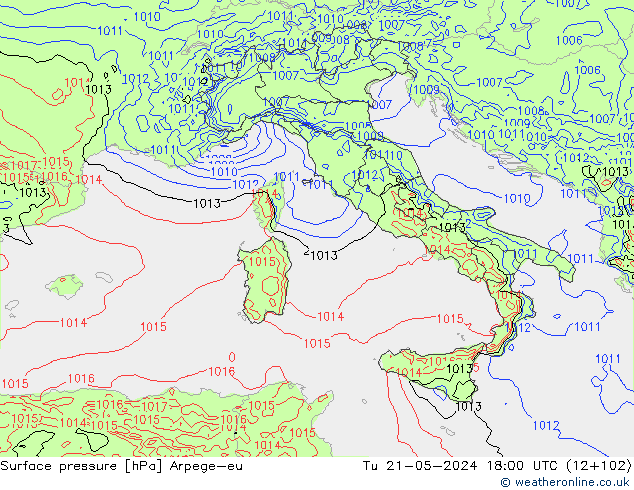 Yer basıncı Arpege-eu Sa 21.05.2024 18 UTC