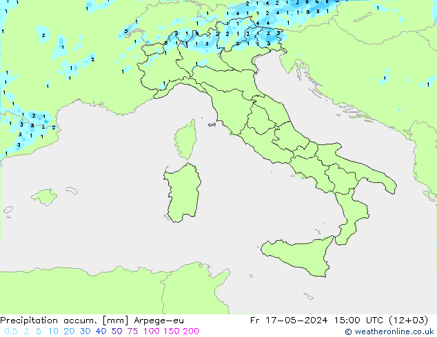 Precipitation accum. Arpege-eu pt. 17.05.2024 15 UTC