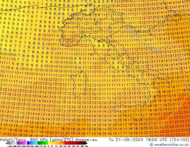 Height/Temp. 850 hPa Arpege-eu mar 21.05.2024 18 UTC