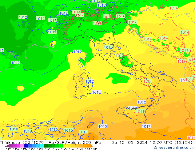 Thck 850-1000 hPa Arpege-eu Sa 18.05.2024 12 UTC