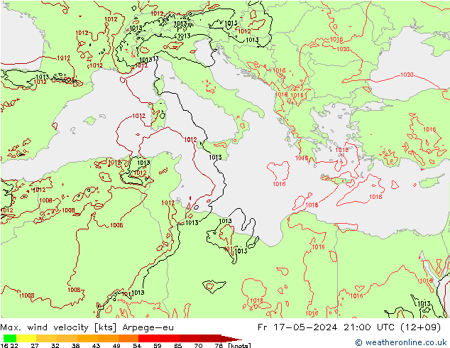 Max. wind velocity Arpege-eu Fr 17.05.2024 21 UTC