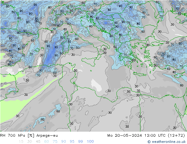 Humidité rel. 700 hPa Arpege-eu lun 20.05.2024 12 UTC