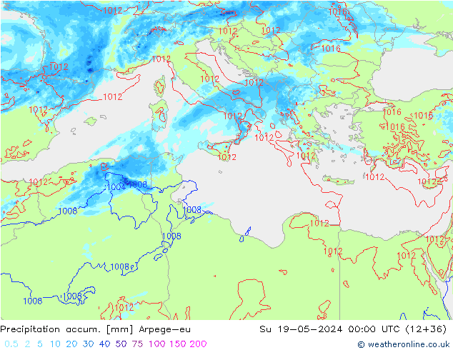 Precipitation accum. Arpege-eu dom 19.05.2024 00 UTC