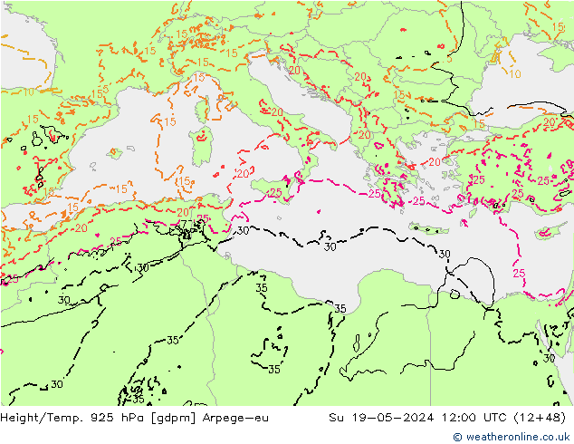 Height/Temp. 925 hPa Arpege-eu  19.05.2024 12 UTC