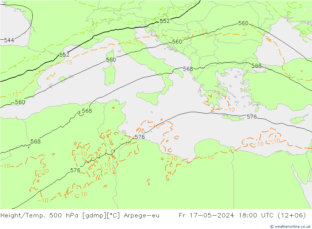 Géop./Temp. 500 hPa Arpege-eu ven 17.05.2024 18 UTC