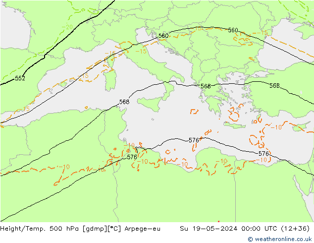 Height/Temp. 500 hPa Arpege-eu  19.05.2024 00 UTC