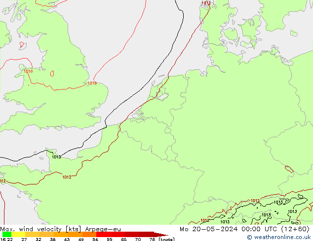 Max. wind velocity Arpege-eu пн 20.05.2024 00 UTC
