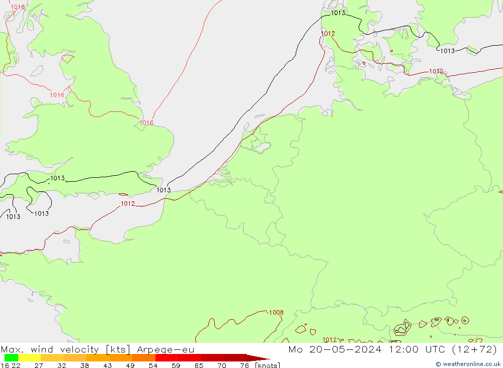 Max. wind snelheid Arpege-eu ma 20.05.2024 12 UTC