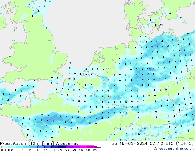 Precipitation (12h) Arpege-eu Su 19.05.2024 12 UTC