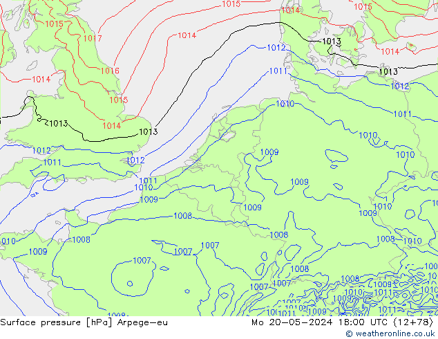 Surface pressure Arpege-eu Mo 20.05.2024 18 UTC