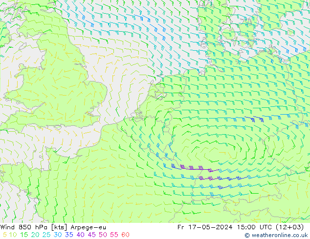 Wind 850 hPa Arpege-eu Fr 17.05.2024 15 UTC