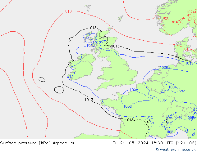 Yer basıncı Arpege-eu Sa 21.05.2024 18 UTC