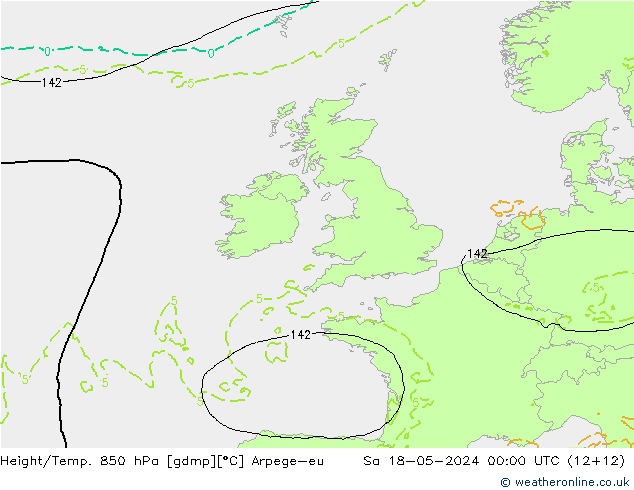 Yükseklik/Sıc. 850 hPa Arpege-eu Cts 18.05.2024 00 UTC