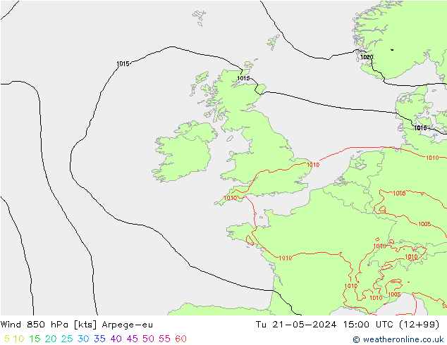 Wind 850 hPa Arpege-eu Di 21.05.2024 15 UTC