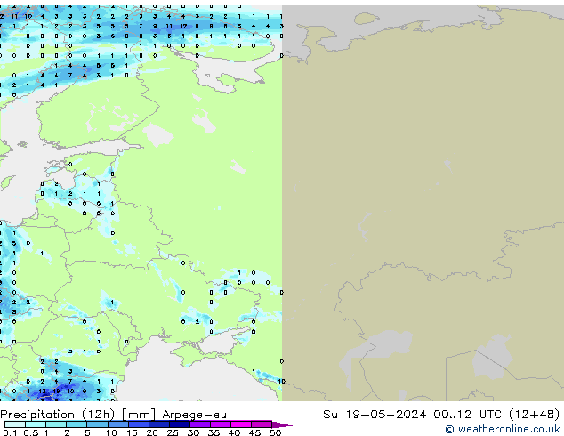 осадки (12h) Arpege-eu Вс 19.05.2024 12 UTC