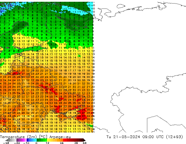 Temperature (2m) Arpege-eu Tu 21.05.2024 09 UTC