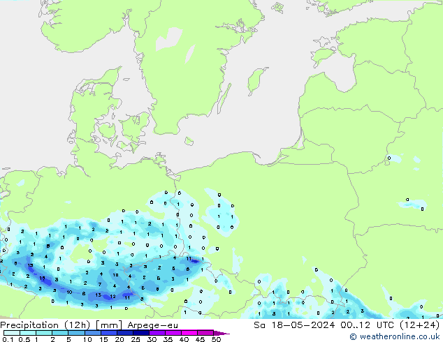 Totale neerslag (12h) Arpege-eu za 18.05.2024 12 UTC