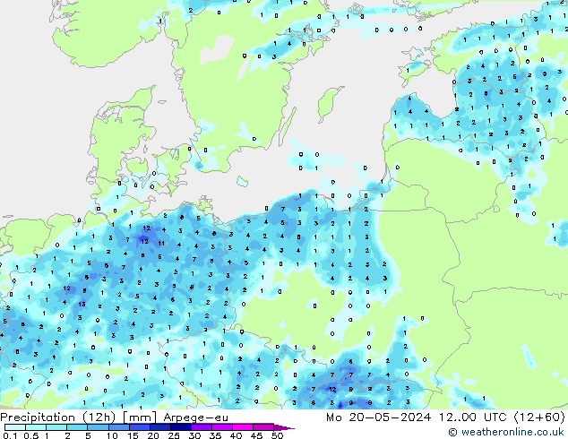 Precipitation (12h) Arpege-eu Po 20.05.2024 00 UTC