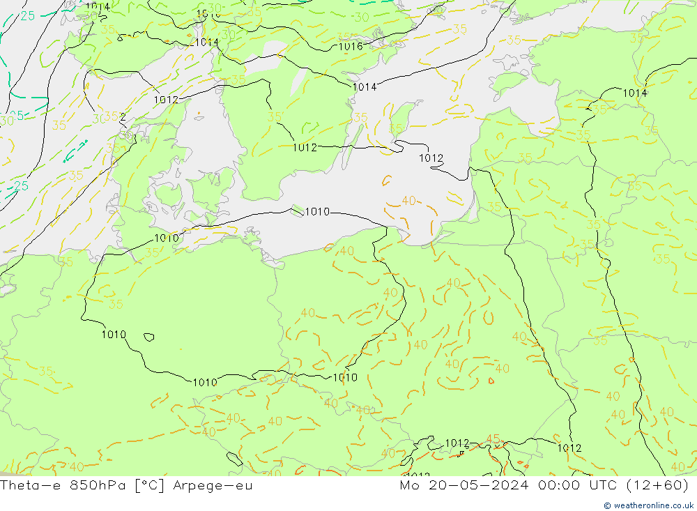 Theta-e 850hPa Arpege-eu Pzt 20.05.2024 00 UTC