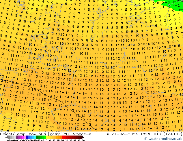 Hoogte/Temp. 850 hPa Arpege-eu di 21.05.2024 18 UTC