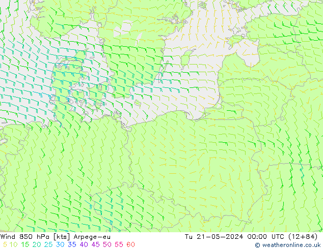 Wind 850 hPa Arpege-eu Tu 21.05.2024 00 UTC
