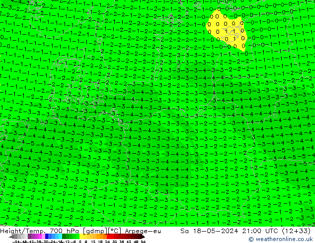 Hoogte/Temp. 700 hPa Arpege-eu za 18.05.2024 21 UTC