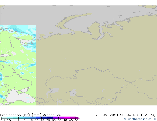 Yağış (6h) Arpege-eu Sa 21.05.2024 06 UTC