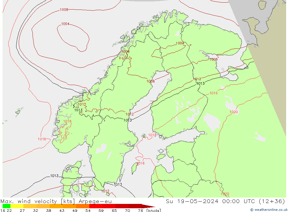 Maks. Rüzgar Hızı Arpege-eu Paz 19.05.2024 00 UTC